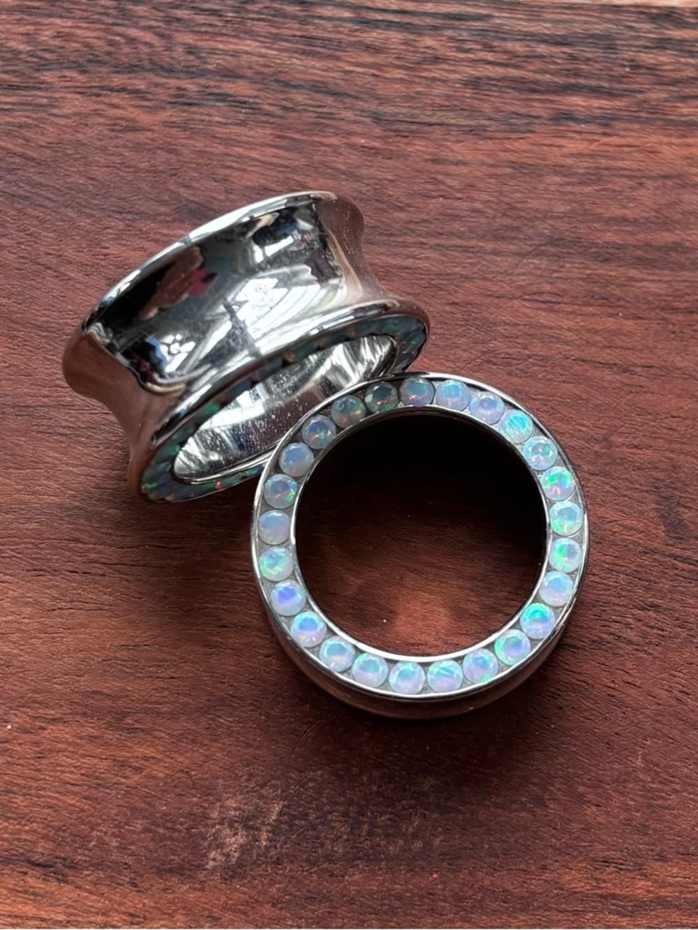 Stainless Steel Opal Cabochon Ear Tunnels - Pair 1” 25mm gauge